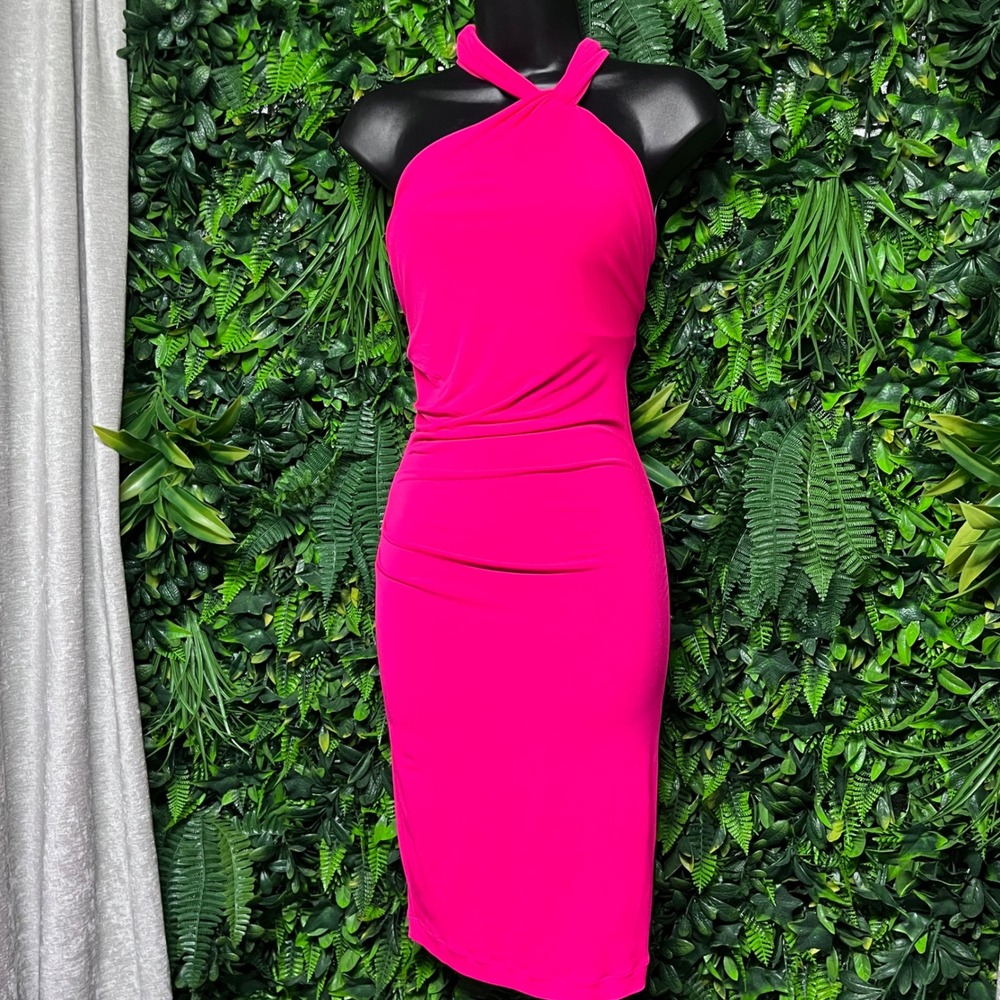 Victoria's Secret Dress Size XS Hot‎ Pink Halter Twist Ruched Bodycon Midi 3864